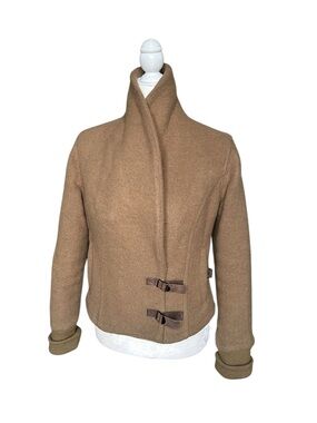 Camel Brown Women's Wool Blend Jacket with Toggle Closures